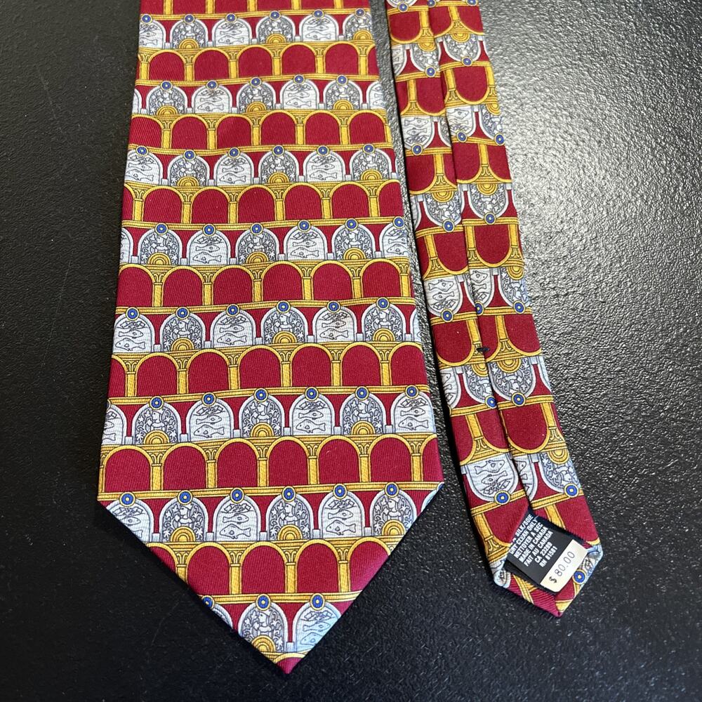 Metropolitan Museum Of Art Tie 100% Silk Masterworks Collection Red Gold Grey